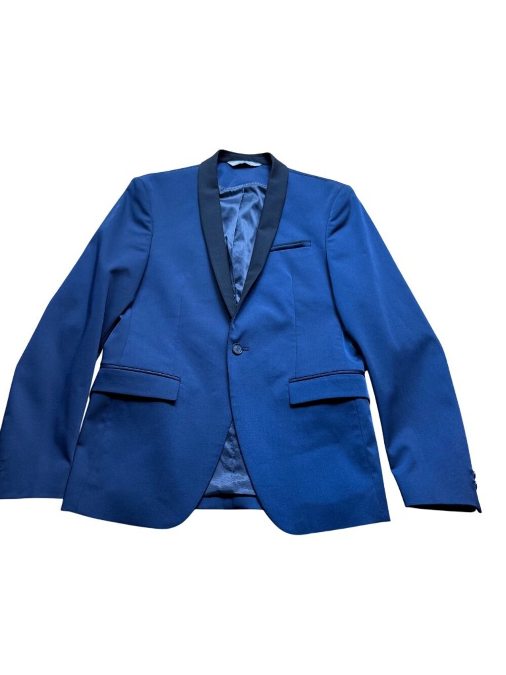 Zara Man Size 38 Blue with Black Shawl Lapel Slim Fit Tuxedo Coat Blazer Jacket